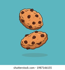 Sweet chocolate chip biscuits illustration. Blue background editable vector eps 10.