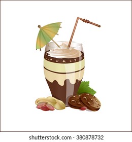 Sweet chocolate cocktail with a peanut. Vectorial illustration.