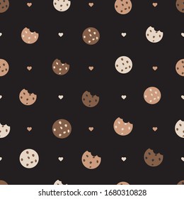 Sweet Chocolate Cookie Vector Flat Illustration Retro Kitchen Seamless Pattern