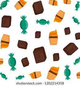 sweet chocolate cubes and cupcakes pattern