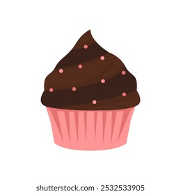 Sweet chocolate cup cake, vector illustration of chocolate cake on a white background