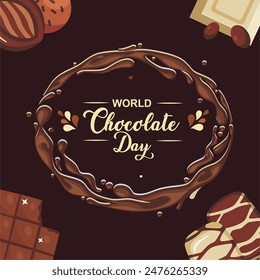 Sweet Chocolate Design Template. Best Choice for World Chocolate Day, Valentine, Christmas, Thanksgiving Celebration. World Chocolate Day Greeting Card. Vector Illustration