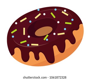 Sweet chocolate donut isolated on transparent background. Glazed pastry delicious snack.