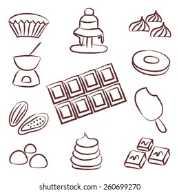 sweet chocolate doodle sketch icons set eps10