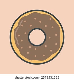 sweet chocolate doughnut with outline flat vector design.