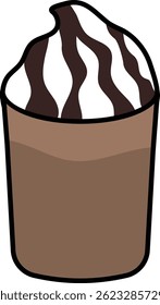 Sweet Chocolate Drink Icon with Whipped Cream and Syrup Topping