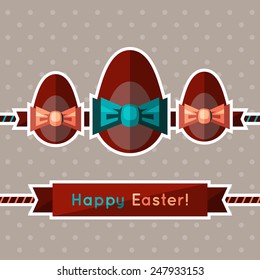 Sweet chocolate eggs. Vector template with flat design. Happy Easter! 