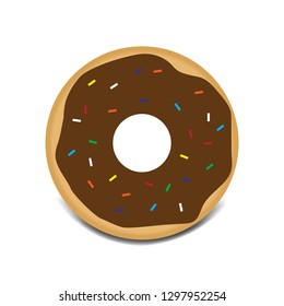 Sweet chocolate glazed donut with topping vector icon