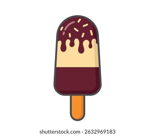 Sweet chocolate ice cream with creamy and sprinkles. Cold dessert and summer food. Isolated vector image