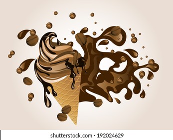 Sweet chocolate ice cream on abstract background