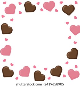 A sweet chocolate illustration frame background made with cocoa and sugar for lovers to commemorate 'Valentine's Day'. The chocolate is brown and pink in the shape of a heart.