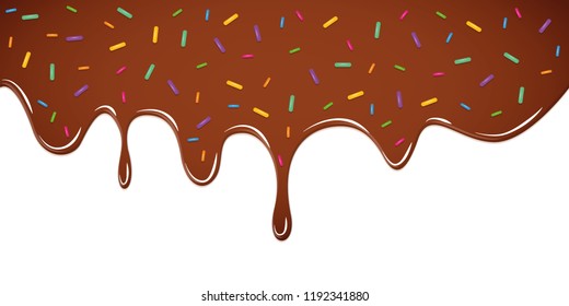 sweet chocolate melting donut glaze with colorful sprinkles vector illustration EPS10