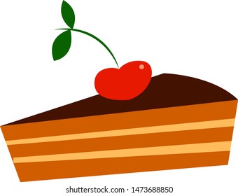Ein süßer Schokoladenkuchen mit einer Kirsche auf der Oberseite, Vektorgrafik, Farbzeichnung oder Illustration.