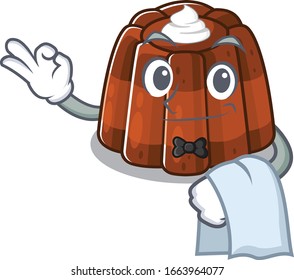 Sweet chocolate pudding Character working as a Waiter