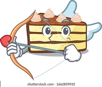 Sweet chocolate slice cake Cupid cartoon design with arrow and wings