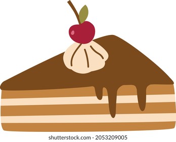 Dulce trozo de chocolate de torta de cerezo sobre el fondo blanco aislado. 