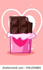 Sweet chocolate in the valentine day cartoon illustration