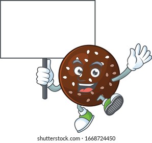 Sweet chokladboll cartoon character bring a board