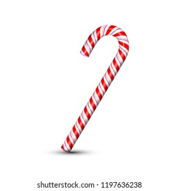 Sweet Christmas candy cane isolated on white background. Graphic element for greeting card on New Year and Christmas. Vector illustration