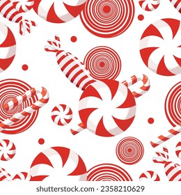 Sweet Christmas candy pattern. Lollipop on a stick. Festive sweetness. Caramel candies. Sweet New Year's dessert. Vector illustration