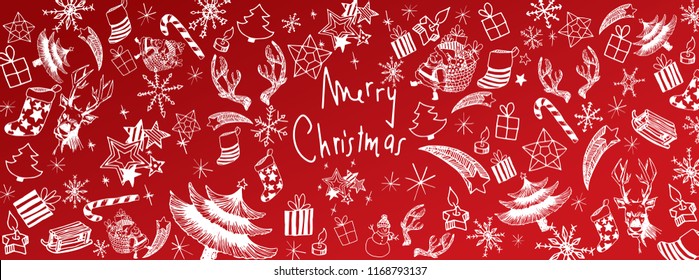 Sweet christmas doodles full vector large banner