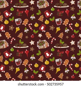 Sweet Christmas seamless pattern cake cookie isolated on white. 