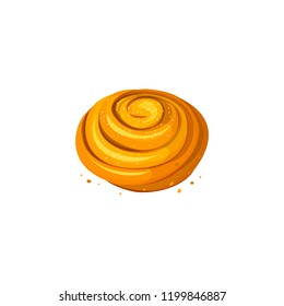 Sweet cinnamon bun roll isolated on white background. loaf icon, vector illustration. Bakery product in cartoon style. Top view