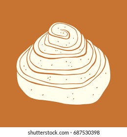 Sweet cinnamon roll bun stylized outline illustration. Bakery design element 