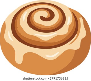 Sweet cinnamon roll vector illustration. Freshly baked bun pastry isolated on white background.