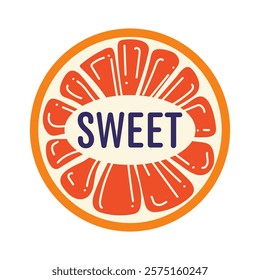 Sweet citrus fruit sticker in flat design. Vector illustration isolated.