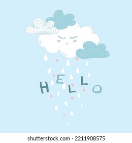 sweet clouds illustration vector print design for kids and baby tee
