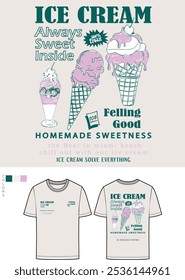 Sweet club. Ice cream bar hand drawn vector art, Cherry and strawberry ice cream.