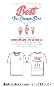 Süßer Club. Eiscreme Bar handgezeichnete Vektorkunst, Genießen Sie den Sommer mit süß. Kirschen- und Erdbeereis. Frisches Eiscreme-Grafikdruckdesign für T-Shirt, Bekleidung, Poster, Hintergrund und andere.