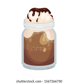 Sweet Coffee Dessert With Cream and Chocolate Topping Poured in Jar Vector Drawing