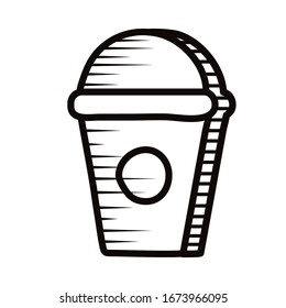 sweet coffee in plastic pot doodle line style icon vector illustration design