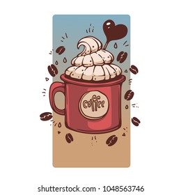 Sweet Coffee in retro style mug, vector hand drawn illustration