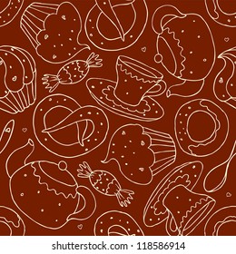 Sweet and coffee time, food doodle seamless background