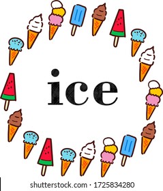 Marco redondo de helado dulce y frío con texto