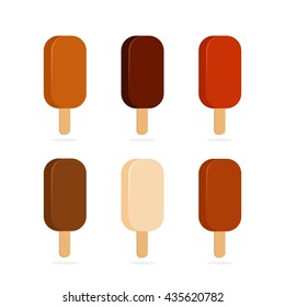 Sweet cold ice cream set and tasty frozen ice cream collection vector delicious. Set of cartoon colorful ice-cream desserts. Chocolate, milk icecream. Ice creams isolated on white. ice lolly in flat.