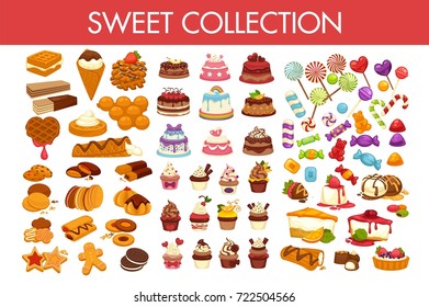 Sweet collection of delicious desserts and colorful candies