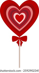 Sweet color lollipop in shape of heart with red ribbon. Vector illustration for banners, cards, flyers, social media wallpapers, etc