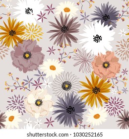 Sweet color vintage blooming Liberty flower seamless pattern ,Gentle trendy  in Mid-scale flower. Floral meadow background for textile, fabric, covers, manufacturing, wallpapers, print, gift wrap and 