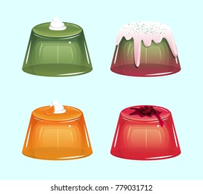 Sweet colorfu jelly set. Orange, apple, cherry Vector illustration