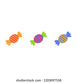 Sweet colorful candies flat icons set isolated vector illustration on white background.