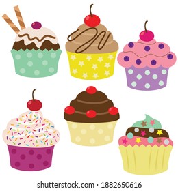 Sweet colorful cupcake vector cartoon illustration