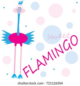 sweet colorful flamingo with dots and description vector illustration