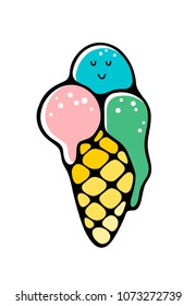 Sweet colorful ice cream isolated on the white background. Vector illustration.