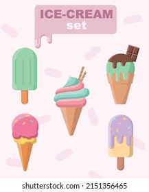 Sweet colorful ice cream vector set icons