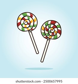 Sweet colorful lollipop candy, vector cartoon illustration