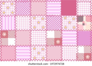 Sweet colorful patchwork seamless pattern from square patches. Multicolor print for fabrics and textiles.Quilt design, hand made. Vector illustration.